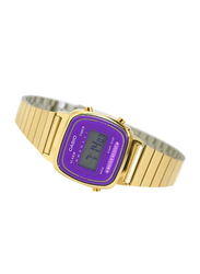 Casio Vintage Digital Watch for Women with Stainless Steel Band, Water Resistant, LA670WGA-6DF, Gold/Purple