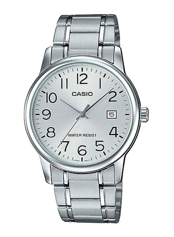 Casio Enticer Analog Watch for Men with Stainless Steel Band, Water Resistant, MTP-V002D-7BUDF, Silver