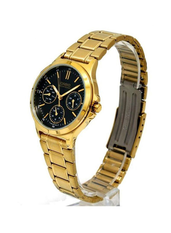 Casio Dress Analog Watch for Women with Stainless Steel Band, Water Resistant, LTP-V300G-1AUDF, Gold/Black