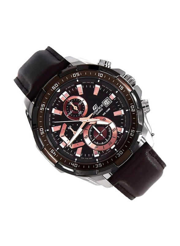 Casio Edifice Analog Watch for Men with Leather Band, Water Resistant, EFR-539L-5AVUDF, Brown