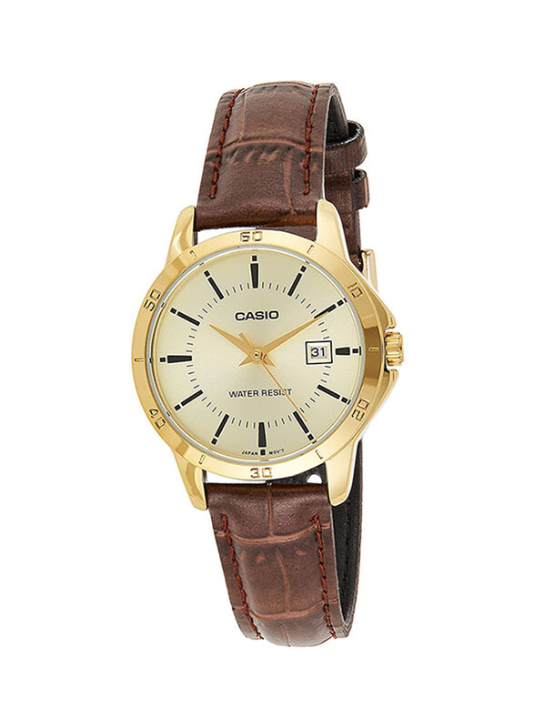 

Casio Dress Analog Watch for Women with Leather Band, Water Resistant, LTP-V004GL-9AUDF, Brown/Gold