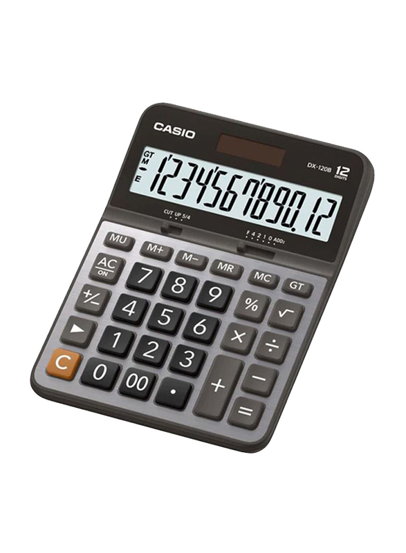 Casio 12-Digit Basic Dual Power Source Calculator, DX-120B, Grey/Black