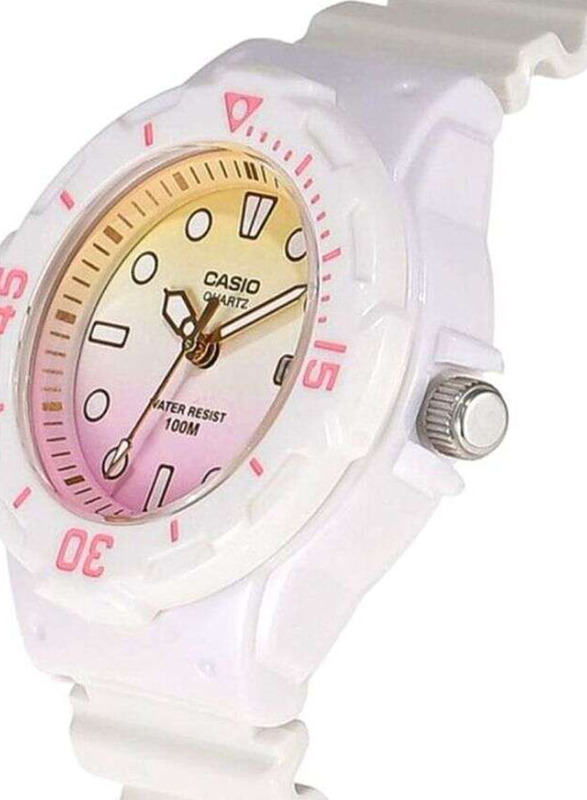 Casio Analog Watch for Women with Silicone Band, Water Resistant, LRW-200H-4E4VDF, White-Pink/Yellow