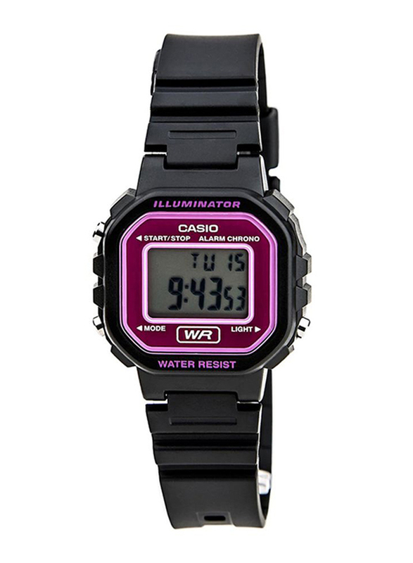 Casio Youth Digital Watch for Girls with Resin Band, Water Resistant, LA-20WH-4ADF, Black/Grey-Purple
