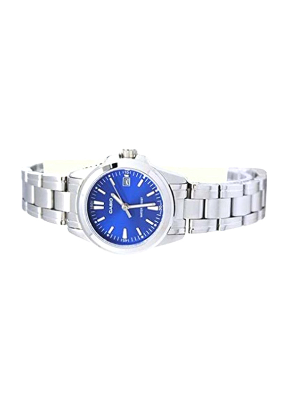 Casio Enticer Series Analog Watch for Women with Stainless Steel Band, Water Resistant, LTP-1215A-2A2DF, Silver/Blue