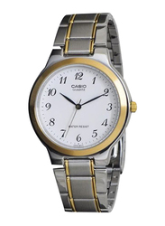 Casio Easy Reader Analog Watch for Women with Stainless Steel Band, Water Resistant, LTP-1131G-7BRDF, Silver-Gold/White