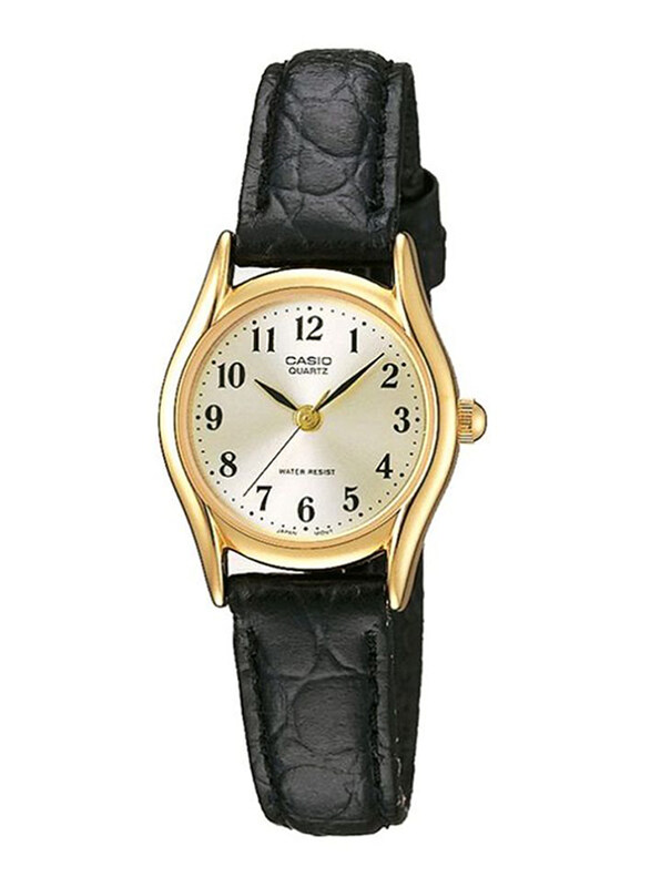 Casio Enticer Series Analog Watch for Women with Leather Band, Water Resistant, LTP-1094Q-7B2RDF, Black/Gold