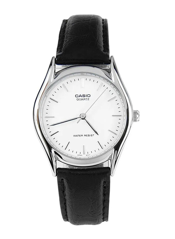 Casio Enticer Analog Watch for Men with Leather Band, Water Resistant, MTP-1094E-7ADF, Black-White