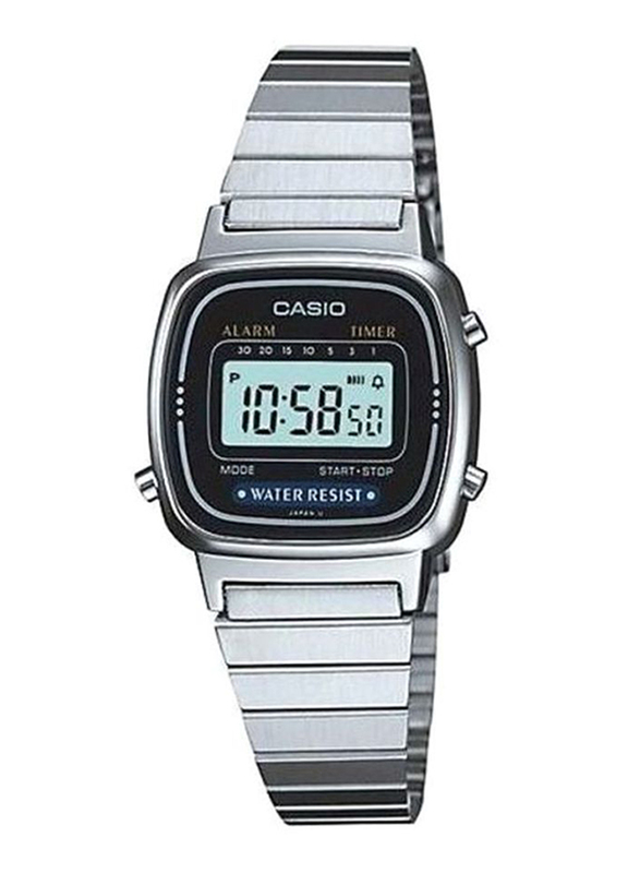 Casio Digital Watch for Women with Stainless Steel Band, Water Resistant, LA670WA-1DF, Silver/Black
