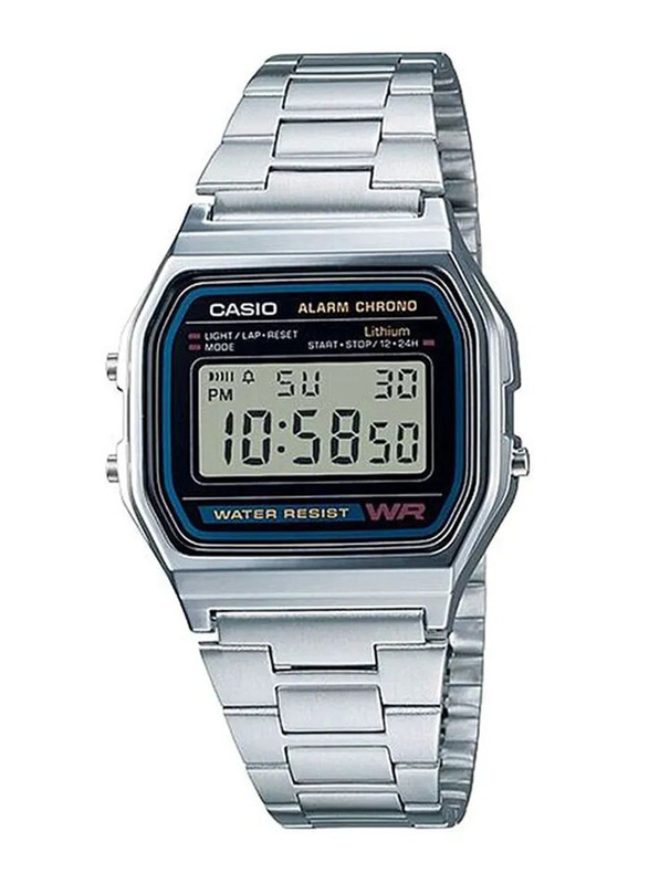 Casio Digital Watch for Men with Stainless Steel Band, Water Resistant, A158WA-1DF, Silver