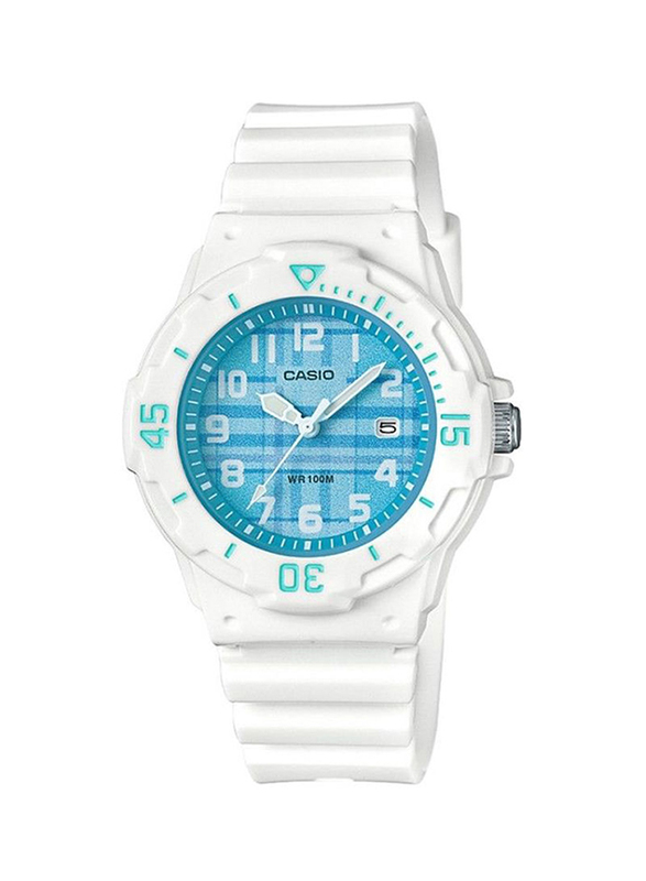 Casio Youth Series Analog Watch for Women with Resin Band, Water Resistant, LRW-200H-2CV, White/Blue