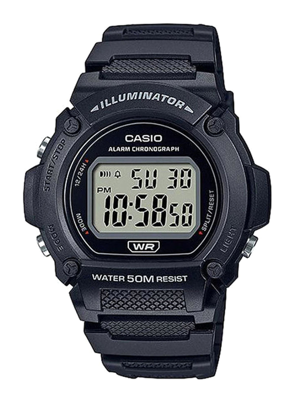 Casio Wrist Watch -12 Digital Watch for Men with Resin Band, Water Resistant, W-219H-1AVDF, Black/Silver