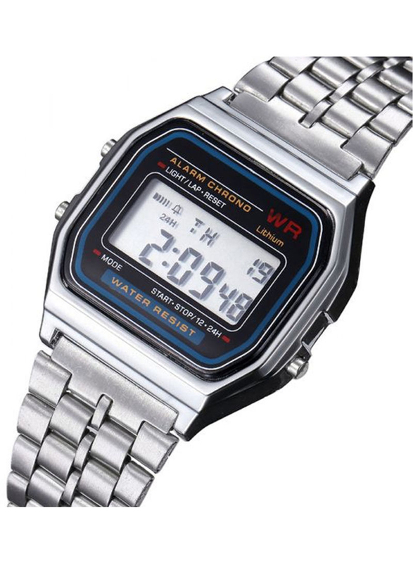 Casio Youth Series Digital Watch for Men with Stainless Steel Band, Water Resistant, A159WA-N1, Silver/Black