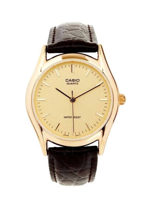 Casio Enticer Series Analog Watch for Men with Leather Band, Water Resistant, MTP1094Q-9A, Brown/Gold