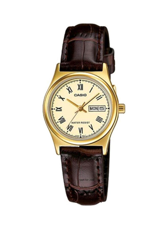 

Casio Dress Timepiece Analog Watch for Women with Leather Band, Water Resistant, LTP-V006GL-9BUDF, Brown/Gold