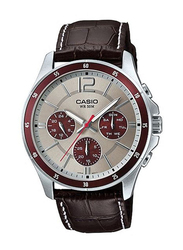 Casio Enticer Watch for Men with Leather Band, Water Resistant and Chronograph, MTP-1374L-7A1, Brown/Beige-Maroon
