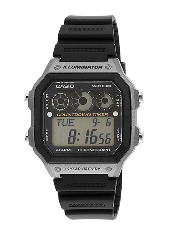 Casio Illuminator Digital Watch for Men with Resin Band, Water Resistant, AE-1300WH-8AVDF, Black/Grey