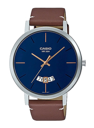 Casio Dress Analog Watch for Men with Leather Band, Water Resistant, MTP-B100L-2EV, Brown/Blue