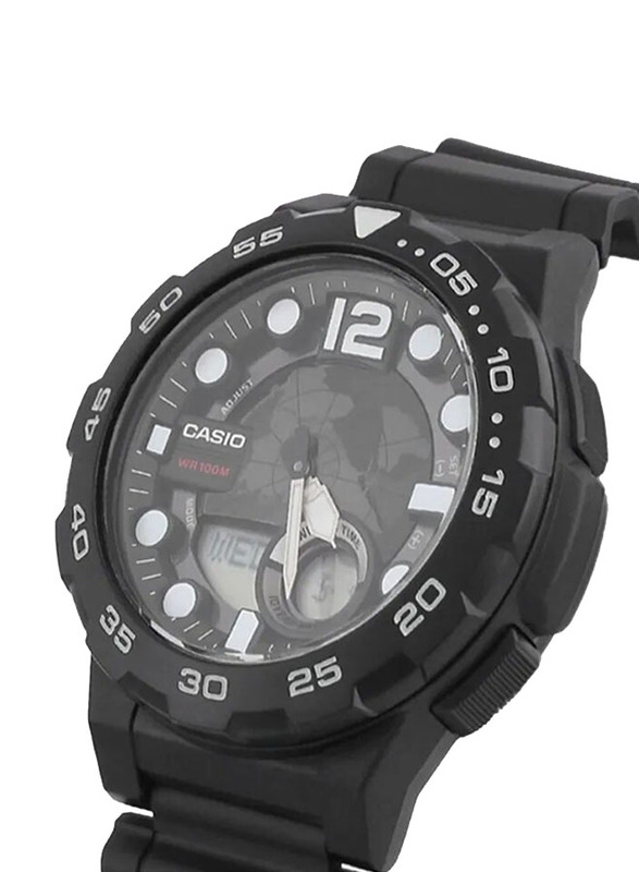 Casio Analog/Digital Watch for Men with Rubber Band, Water Resistant, AEQ-100W-1AVDF, Black-Grey