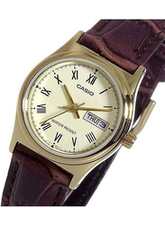Casio Dress Timepiece Analog Watch for Women with Leather Band, Water Resistant, LTP-V006GL-9BUDF, Brown/Gold