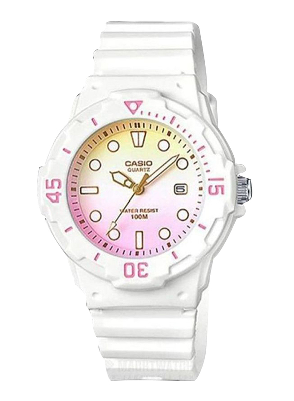 Casio Youth Series Analog Watch for Women with Resin Band, Water Resistant, LRW-200H-4E2V, White/Beige-Pink