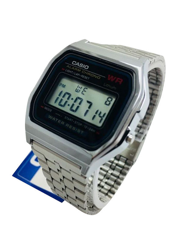 Casio Youth Series Digital Watch for Men with Stainless Steel Band, Water Resistant, A159WA-N1, Silver/Black