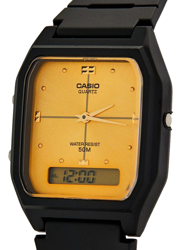 Casio Classic Analog/Digital Watch for Men with Resin Band, Water Resistant, AW-48HE-9AVDF, Black/Gold
