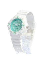 Casio Youth Analog Watch for Women with Resin Band, Water Resistant, LRW-200H-3C, White/Green