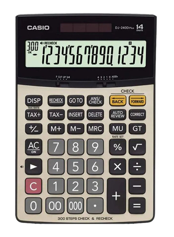 Casio 14-Digit Basic Calculator, DJ-240D Plus, Black/White