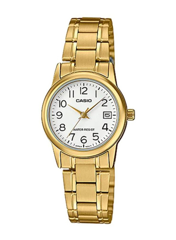 Casio Analog Watch for Women with Stainless Steel Band, Water Resistant, LTP-V002G-7B2UDF, Gold/White