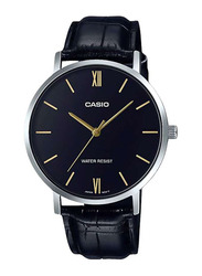 Casio Enticer Analog Watch for Men with Leather Genuine Band, Water Resistant with Chronograph, MTP-VT01L-1BUDF, Black