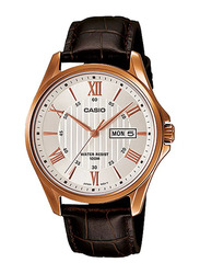 Casio Analog Watch for Men with Leather Band, Water Resistant, MTP-1384L-7ADF, Brown-White/Gold