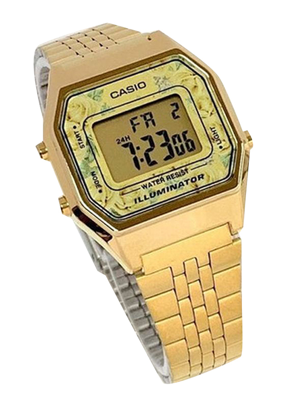 Casio Vintage Digital Watch for Men with Stainless Steel Band, Water Resistant, LA680WGA-9CDF, Gold/Grey-Green