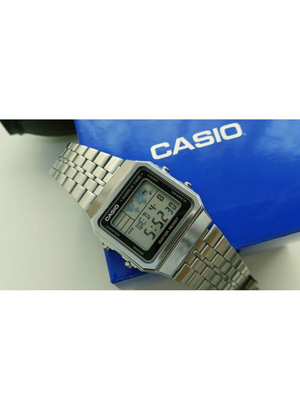 Casio Vintage Digital Watch for Men with Stainless Steel Band, Water Resistant, A500WA-1DF, Silver/Grey