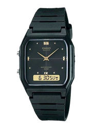 Casio Youth Series Analog/Digital Watch for Men with Resin Band, Water Resistant, AW-48HE-7AVDF, Black/Black-Gold