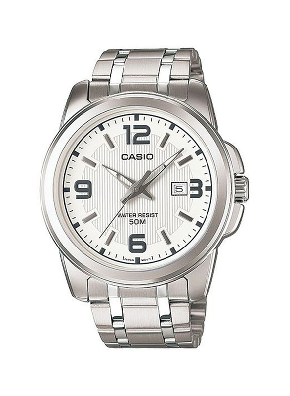 Casio Enticer Series Analog Watch for Men with Stainless Steel Band, Water Resistant, MTP-1314D-7AVDF, Silver/White