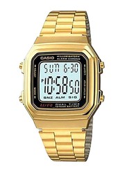Casio Digital Watch for Men with Stainless Steel Band, Water Resistant, A178WGA-1ADF, Gold/Blue