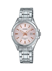 Casio Dress Analog Watch for Women with Stainless Steel Band, Water Resistant, LTP-1308D-4AVDF, Silver/Pink