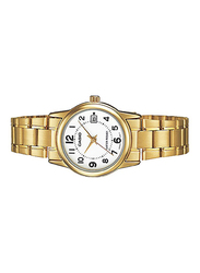 Casio Analog Watch for Women with Stainless Steel Band, Water Resistant, LTP-V002G-7BUDF, Gold/White