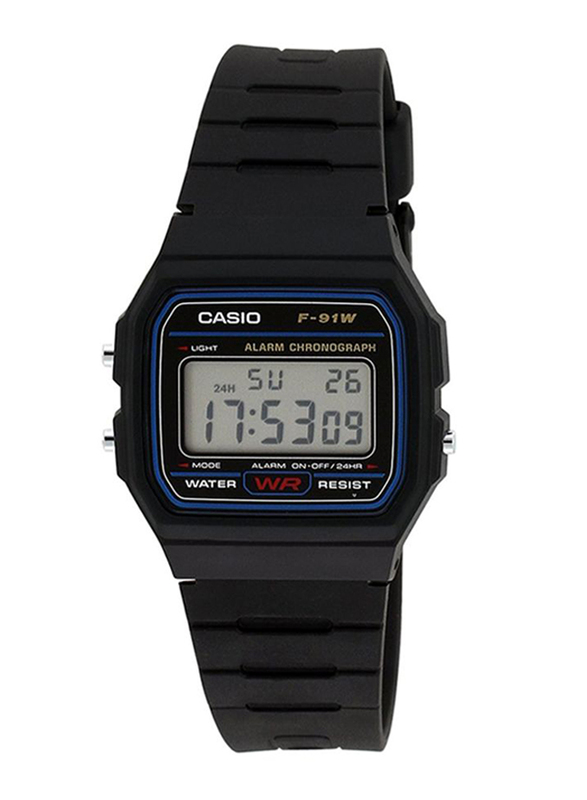 Casio Vintage Series Digital Watch for Men with Resin Band, Water Resistant, F-91W-1DG (TH), Black/Grey