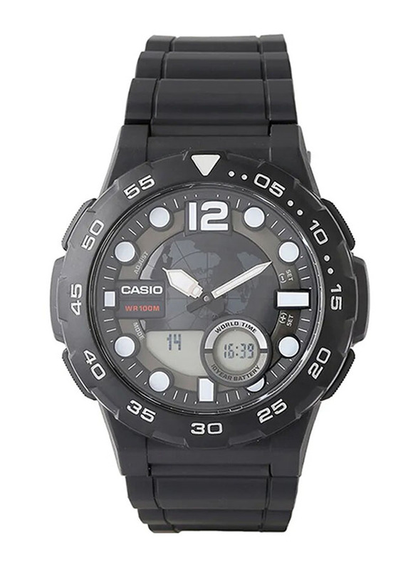 Casio Analog/Digital Watch for Men with Rubber Band, Water Resistant, AEQ-100W-1AVDF, Black-Grey