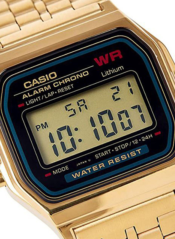 Casio Vintage Digital Watch for Unisex with Stainless Steel Band, Water Resistant, A159WGEA-1DF, Gold