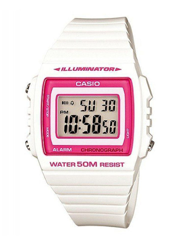 Casio Classic Digital Watch for Women with Resin Band, Water Resistant, W-215H-7A2, White/Grey
