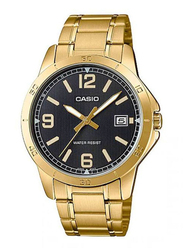 Casio Analog Watch for Men with Stainless Steel Band, Water Resistant, MTP-V004G-1BUDF, Gold/Black