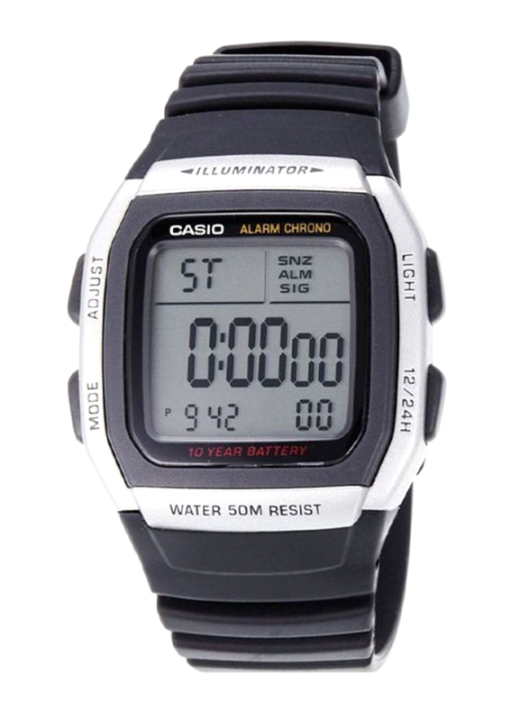 Casio Classic Digital Watch for Men with Rubber Band, Water Resistant, W-96H-1AVDF, Black/Grey