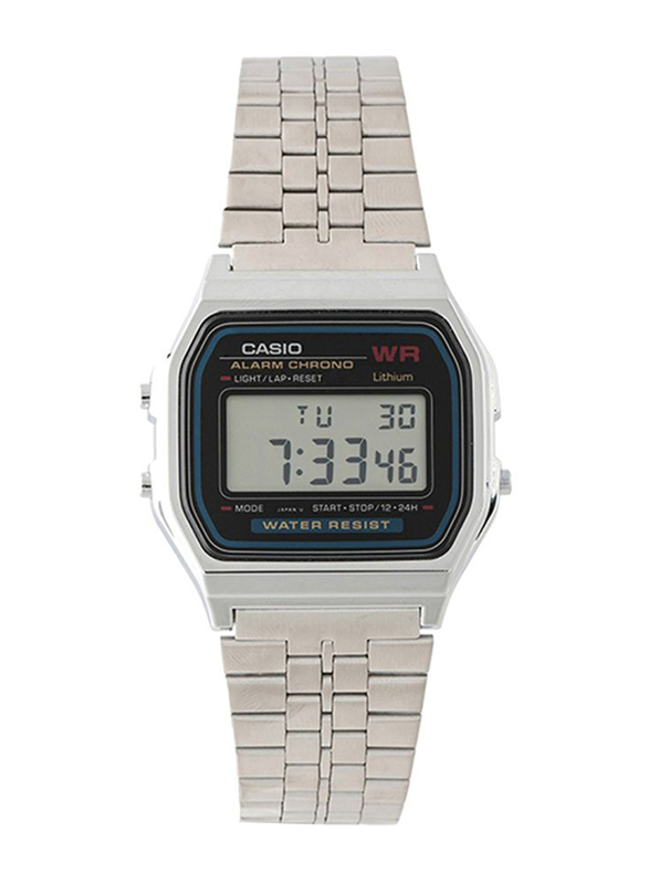 Casio Classic Digital Watch for Men with Stainless Steel Band, Water Resistant, A159W-N1DF, Silver/Grey