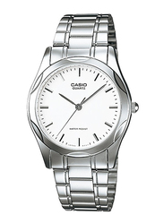 Casio Analog Watch for Women with Stainless Steel Band, Water Resistant, LTP-1275D-7ADF, Silver/White