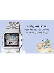 Casio Vintage Digital Watch for Men with Stainless Steel Band, Water Resistant, A500WA-1DF, Silver/Grey