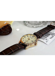 Casio Analog Watch for Women with Leather Band, Water Resistant, LTP-V002GL-9BUDF, Brown/Yellow