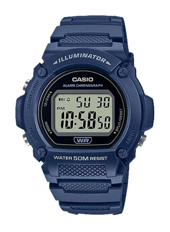 Casio Wrist Watch -13 Digital Watch for Men with Silicone Band, Water Resistant, W-219H-2AVDF, Dark Blue/Silver